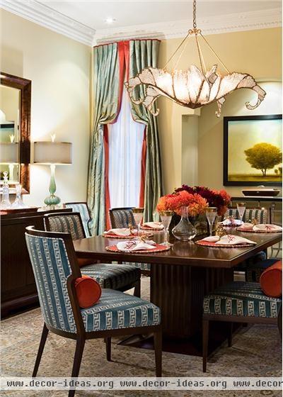 Dramatic Transitional Dining Room by Jeffrey and Deborah Fisher