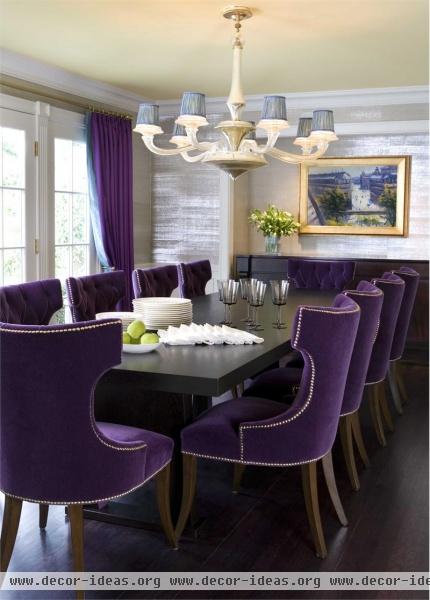 Dramatic Transitional Dining Room by Drake Design Associates
