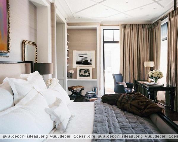Relaxing Transitional Bedroom by Jamie Herzlinger