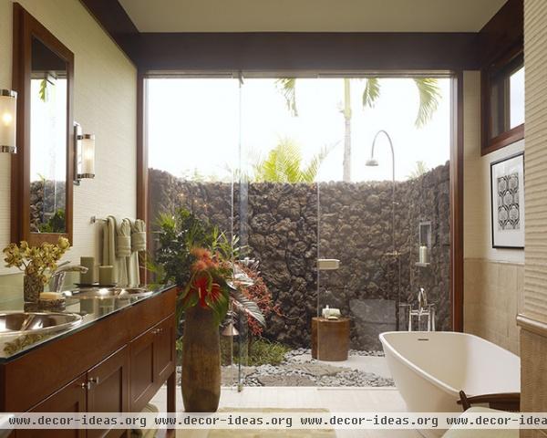 tropical bathroom by Slifer Designs