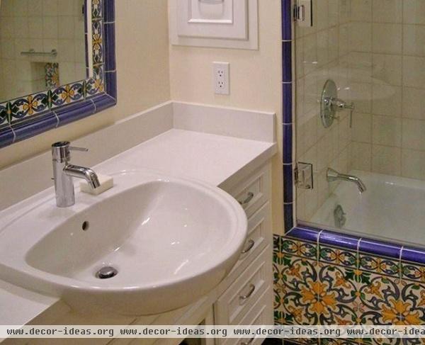 Majolica tile and a semi-recessed sink. - mediterranean - bathroom - san francisco