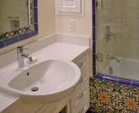 Majolica tile and a semi-recessed sink. - mediterranean - bathroom - san francisco