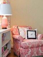 Pink Osborne Arm Chair with Floral Throw Pillows : Designers' Portfolio
