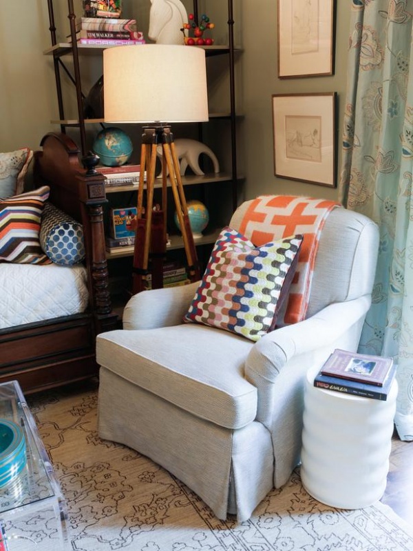 Traditional Kids Room with White Armchair and Geometric Throw Blanket : Designers' Portfolio