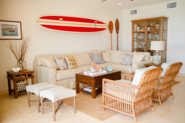 beach style living room by Ashley Camper Photography