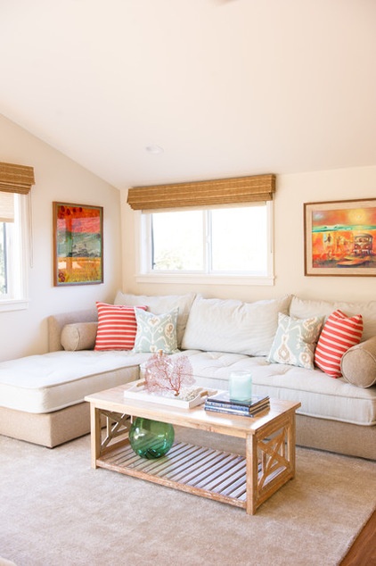 beach style living room by Ashley Camper Photography