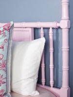 Girls Room Pink Bamboo Headboard with Blue and White Accent Pillow : Designers' Portfolio