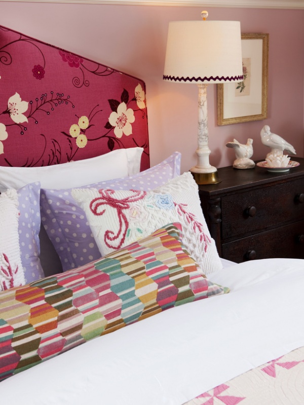 Bright Pink Girls Bedroom with Upholstered Headboard : Designers' Portfolio
