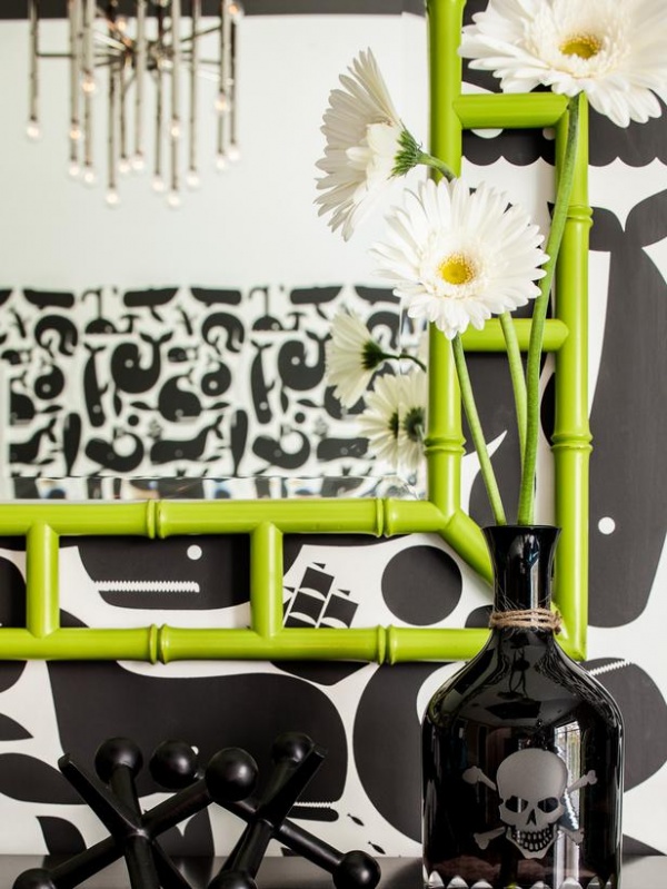 Lime Green Bamboo Mirror in Black and White Nursery : Designers' Portfolio