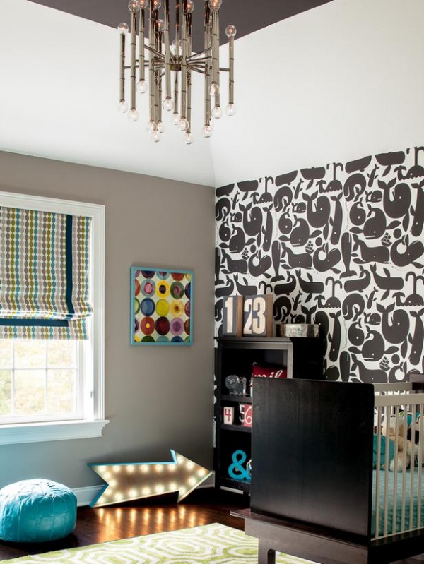 Black And White Whale Wallpaper in Boy's Nursery : Designers' Portfolio