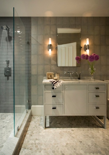 Transitional Bathroom by Tanya Capaldo Designs