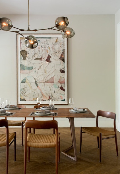 Transitional Dining Room by Tanya Capaldo Designs