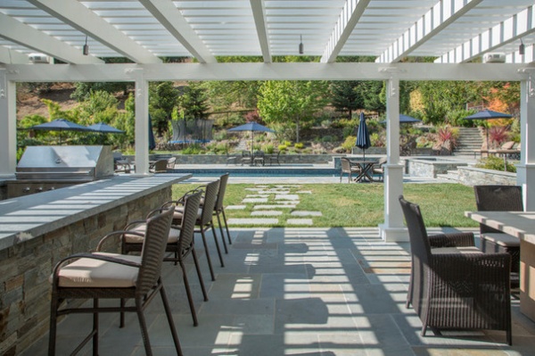 My Houzz: A Family Backyard for Dining, Relaxing, Swimming and Playing