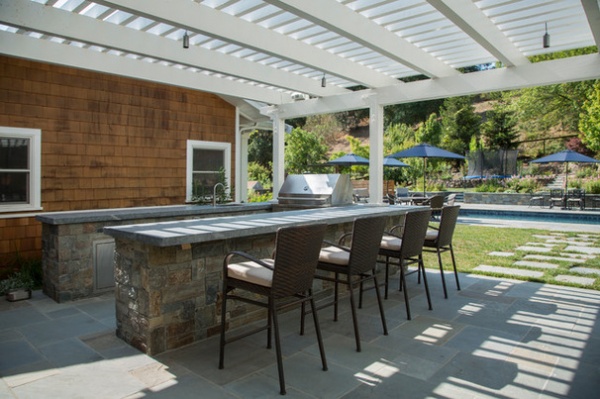 My Houzz: A Family Backyard for Dining, Relaxing, Swimming and Playing